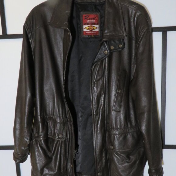 Men's brown leather jacket size 42 - Picture 2 of 3